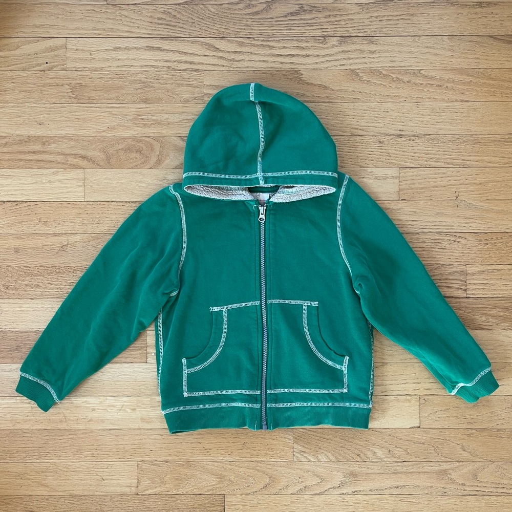 HANNA ANDERSSON Green Thick Warm Sherpa Lined Zip Up Hoodie Sweatshirt
